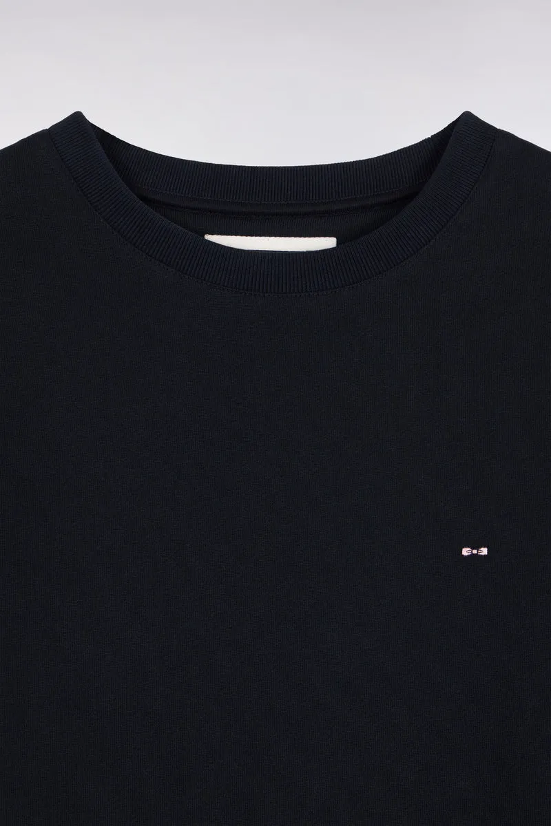 Sweatshirt col rond en molleton coton marine coupe droite