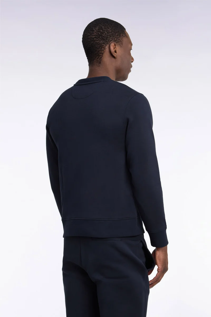 Sweatshirt col rond en molleton coton marine coupe droite