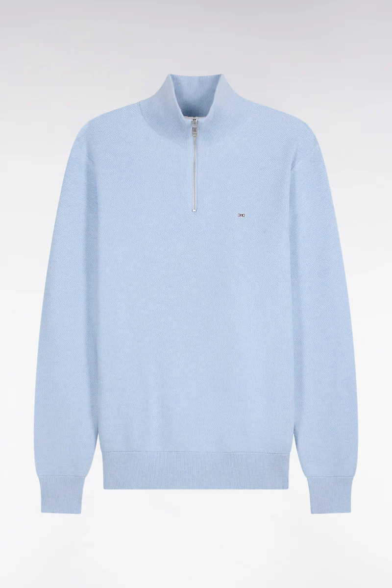 Pull col camionneur en coton bleu ciel coupe droite