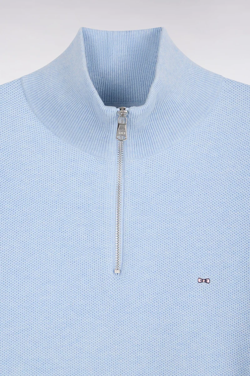 Pull col camionneur en coton bleu ciel coupe droite