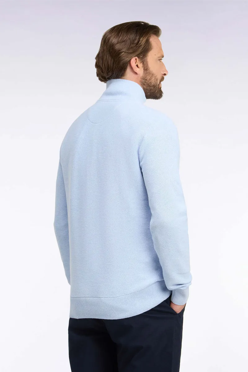 Pull col camionneur en coton bleu ciel coupe droite