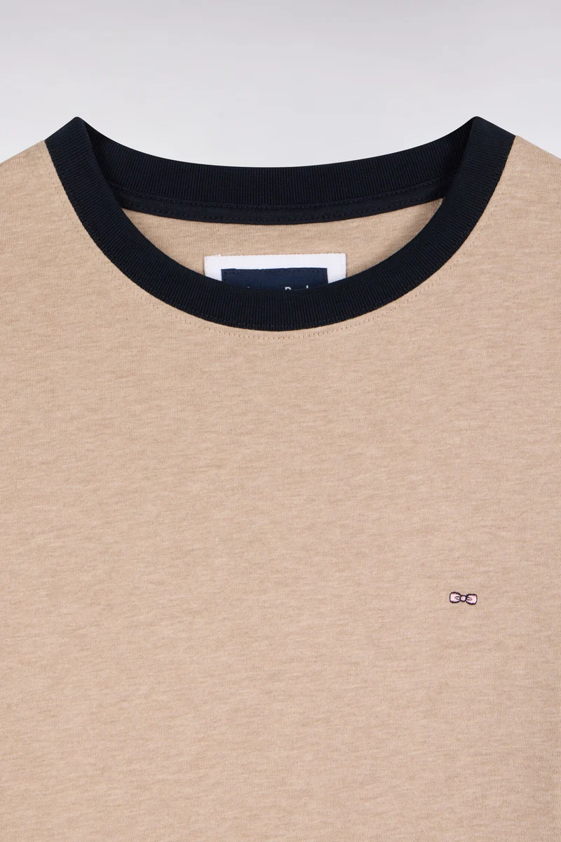 T-shirt manches longues en coton peigné beige coupe droite