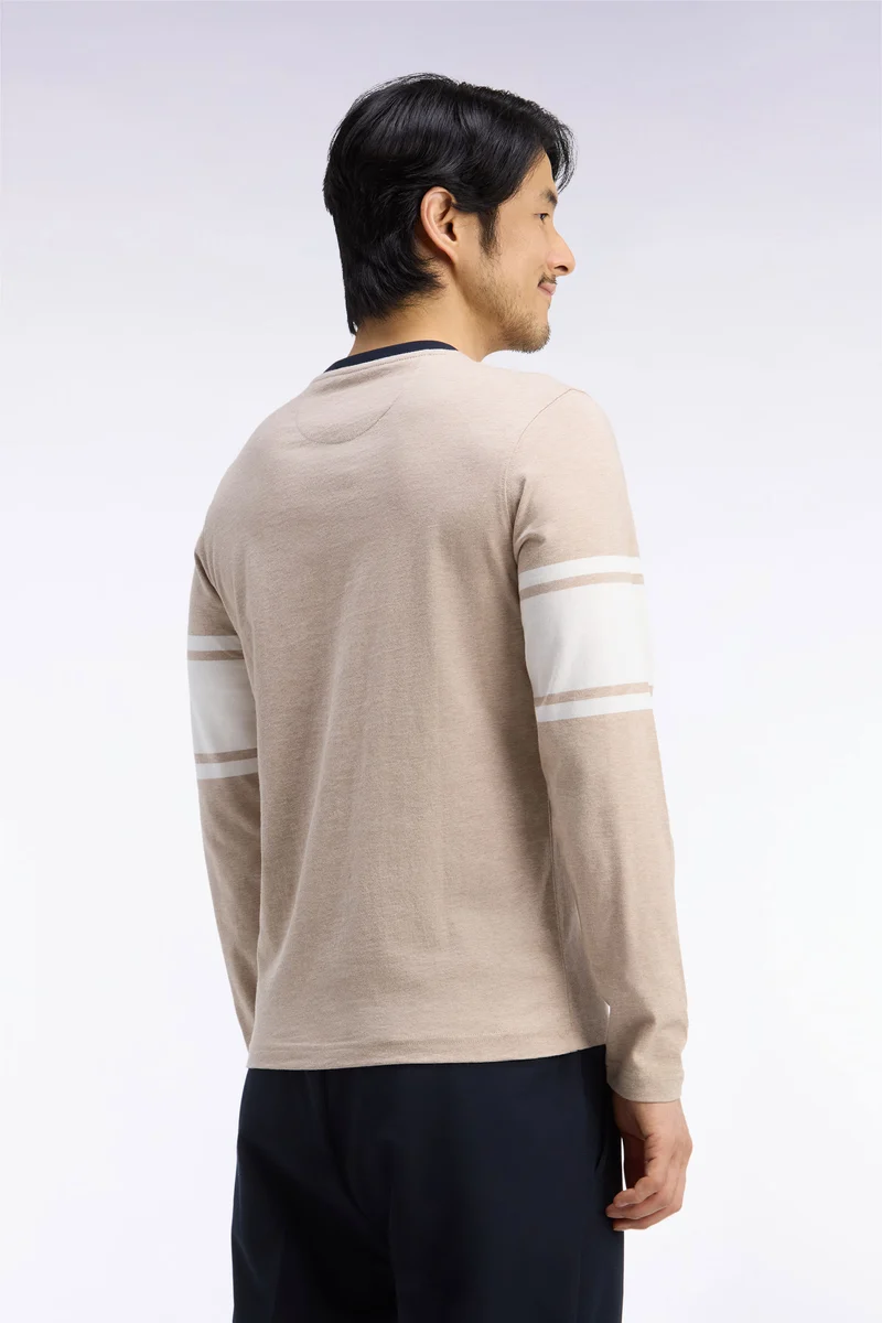 T-shirt manches longues en coton peigné beige coupe droite