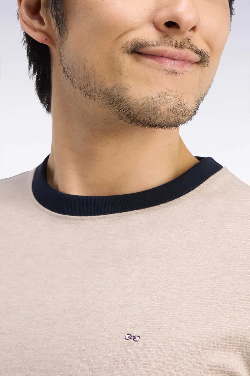 T-shirt manches longues en coton peigné beige coupe droite