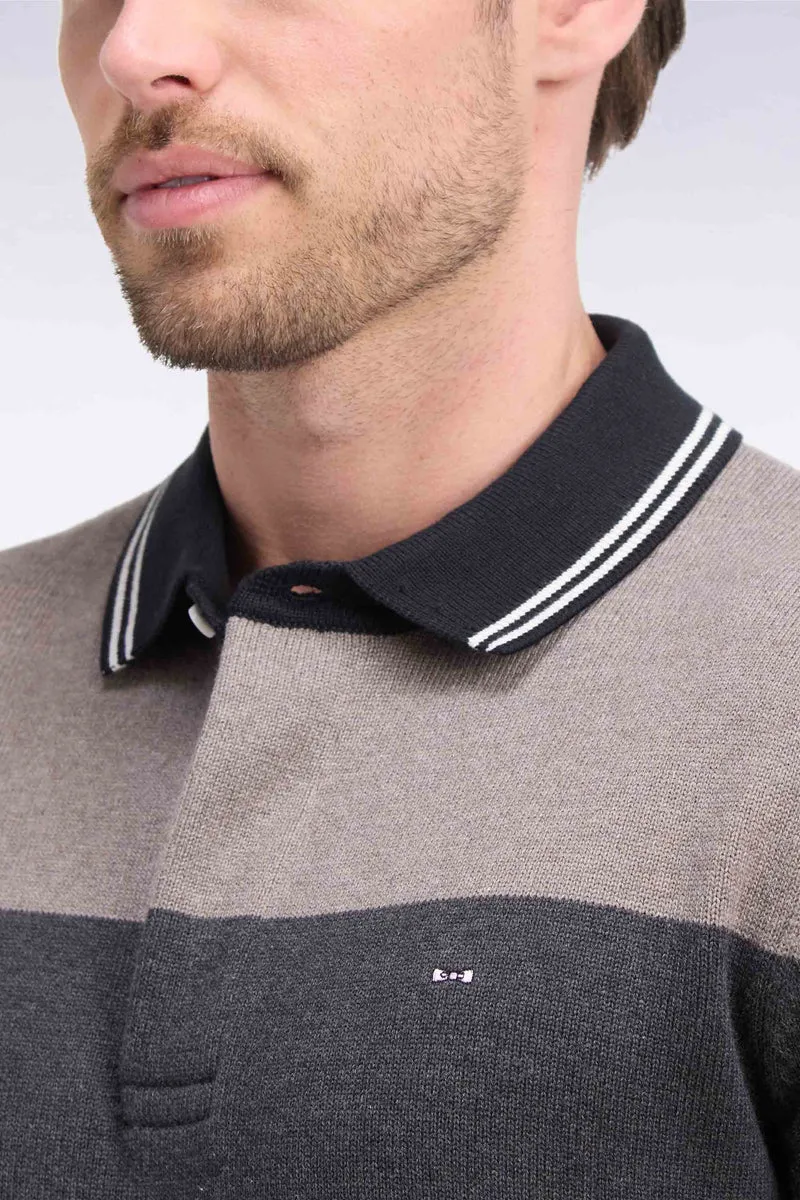 Pull à col maillot en coton tricolore à effet de rayures noir coupe regular