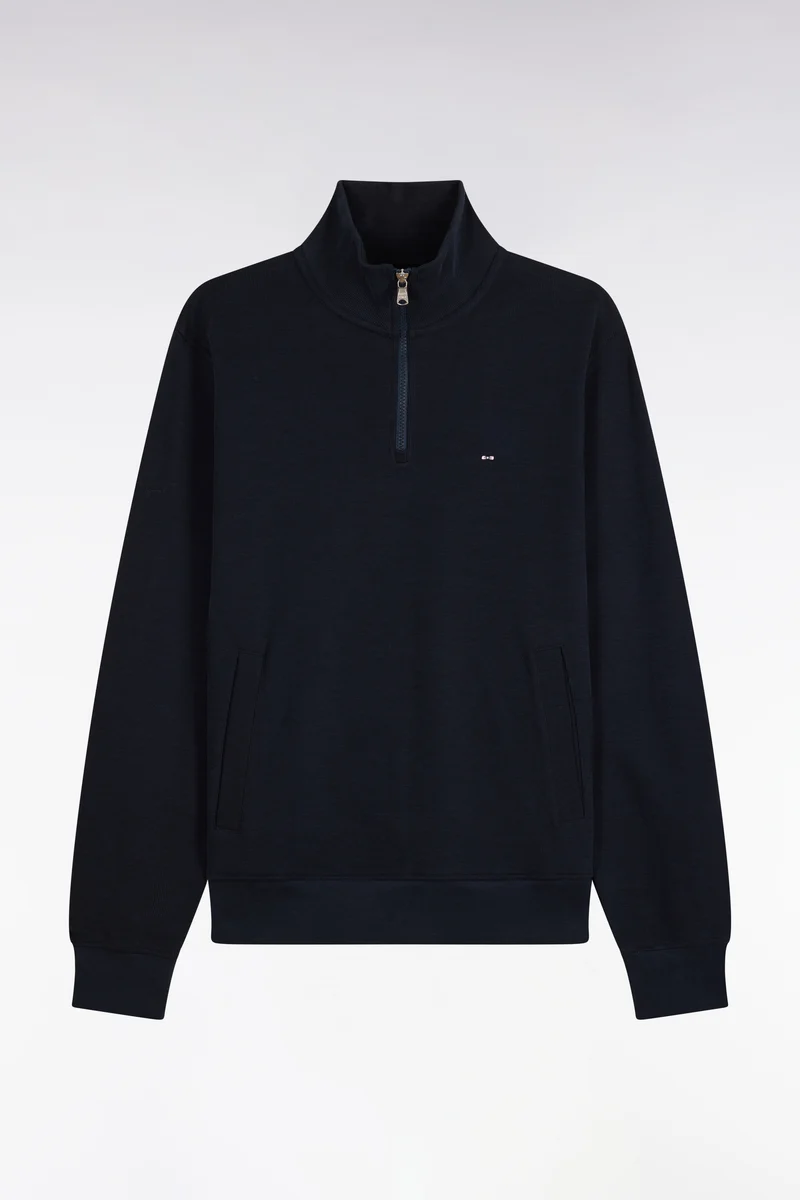 Sweatshirt col camionneur en molleton coton marine coupe droite