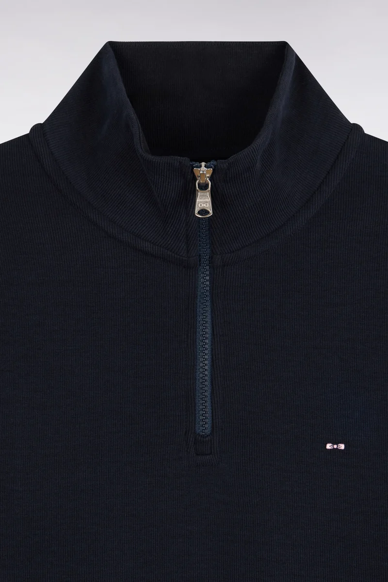 Sweatshirt col camionneur en molleton coton marine coupe droite