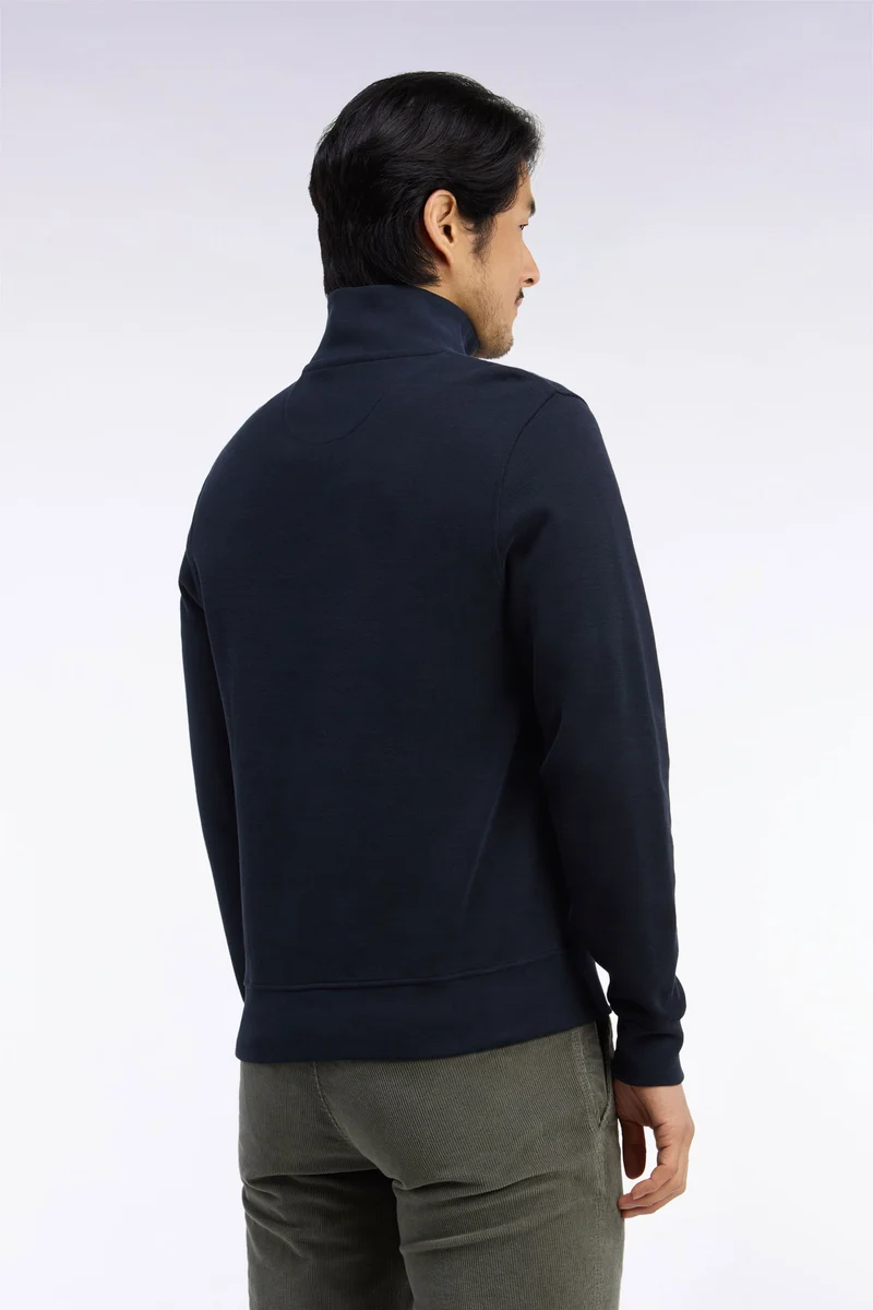 Sweatshirt col camionneur en molleton coton marine coupe droite