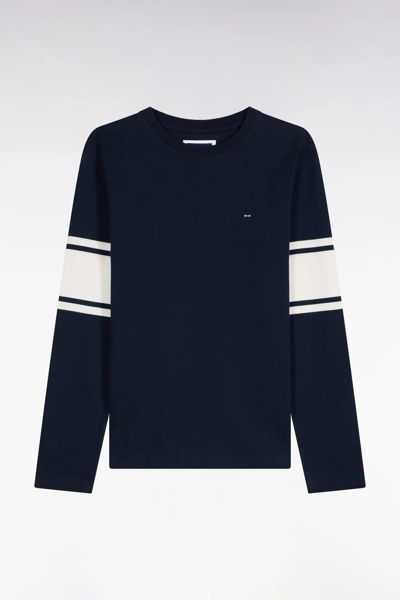 T-shirt manches longues en coton peigné marine coupe droite