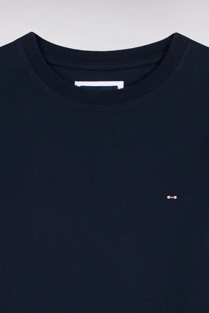 T-shirt manches longues en coton peigné marine coupe droite