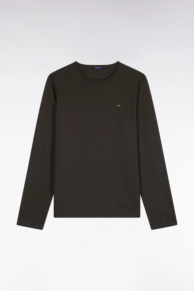 T-shirt manches longues en coton kaki coupe ajustée