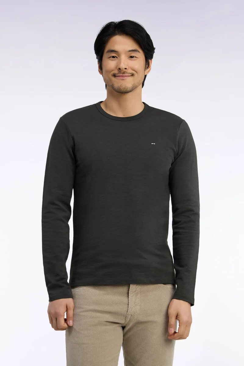 T-shirt manches longues en coton kaki coupe ajustée