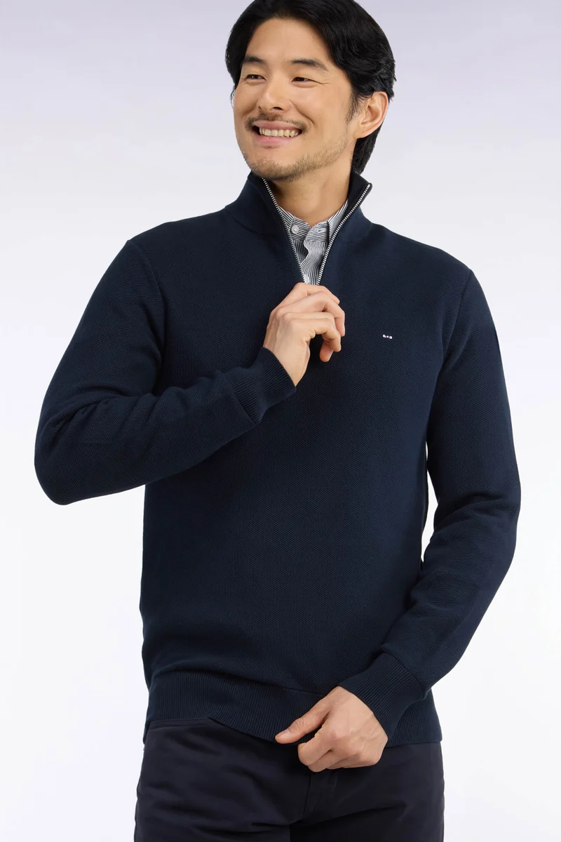 Pull col camionneur en coton marine coupe droite