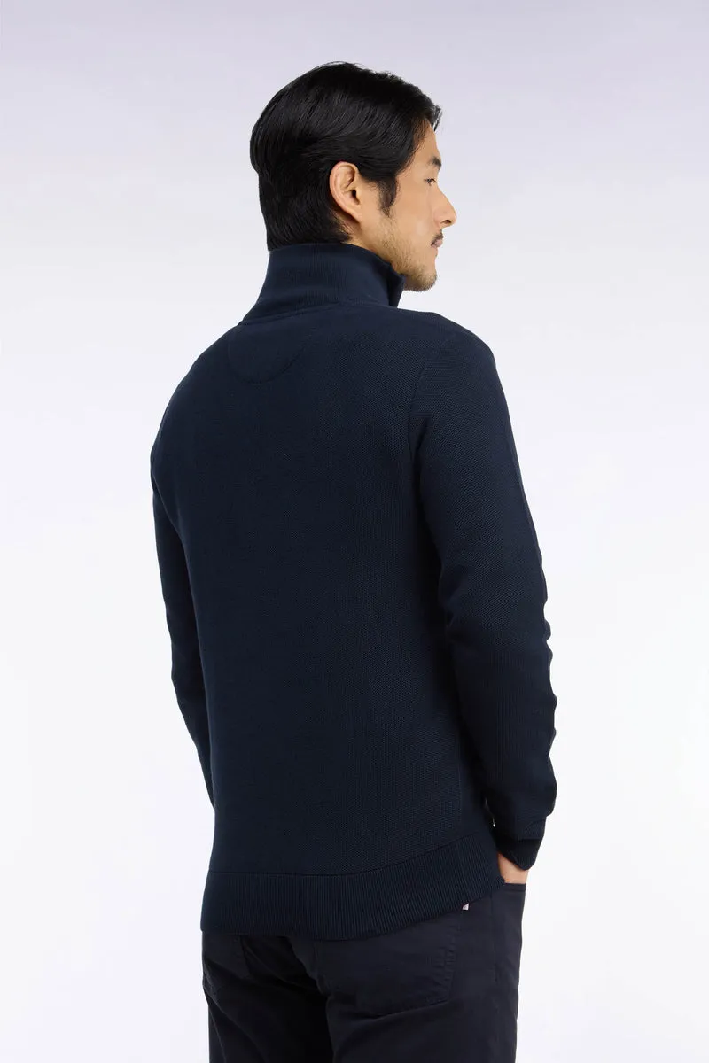 Pull col camionneur en coton marine coupe droite