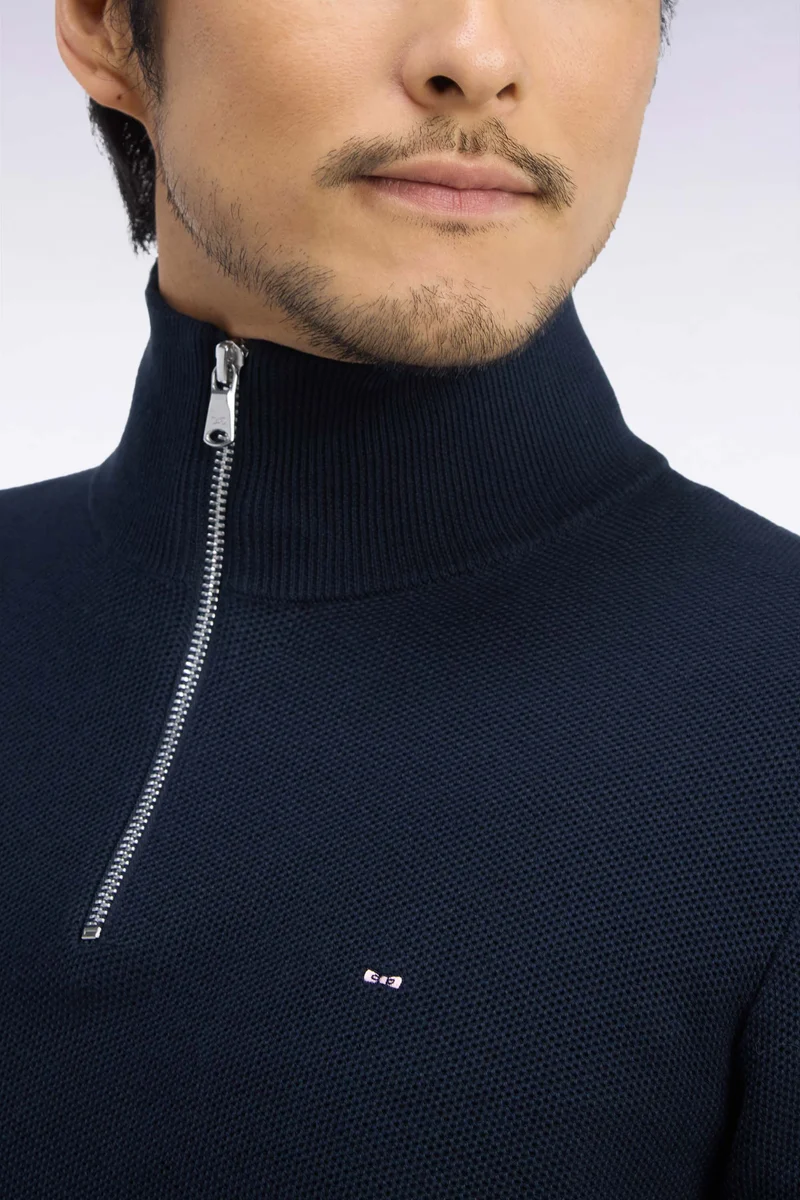 Pull col camionneur en coton marine coupe droite