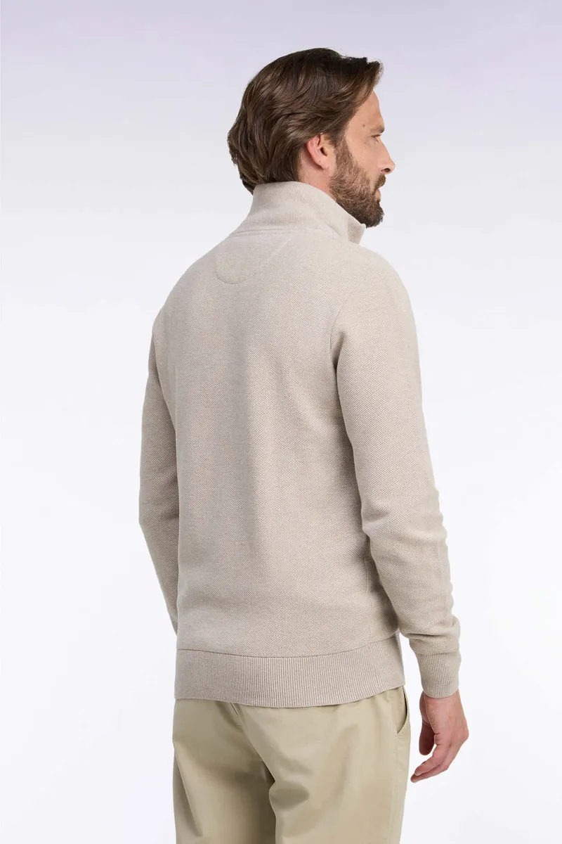 Cardigan zippé en coton beige coupe droite