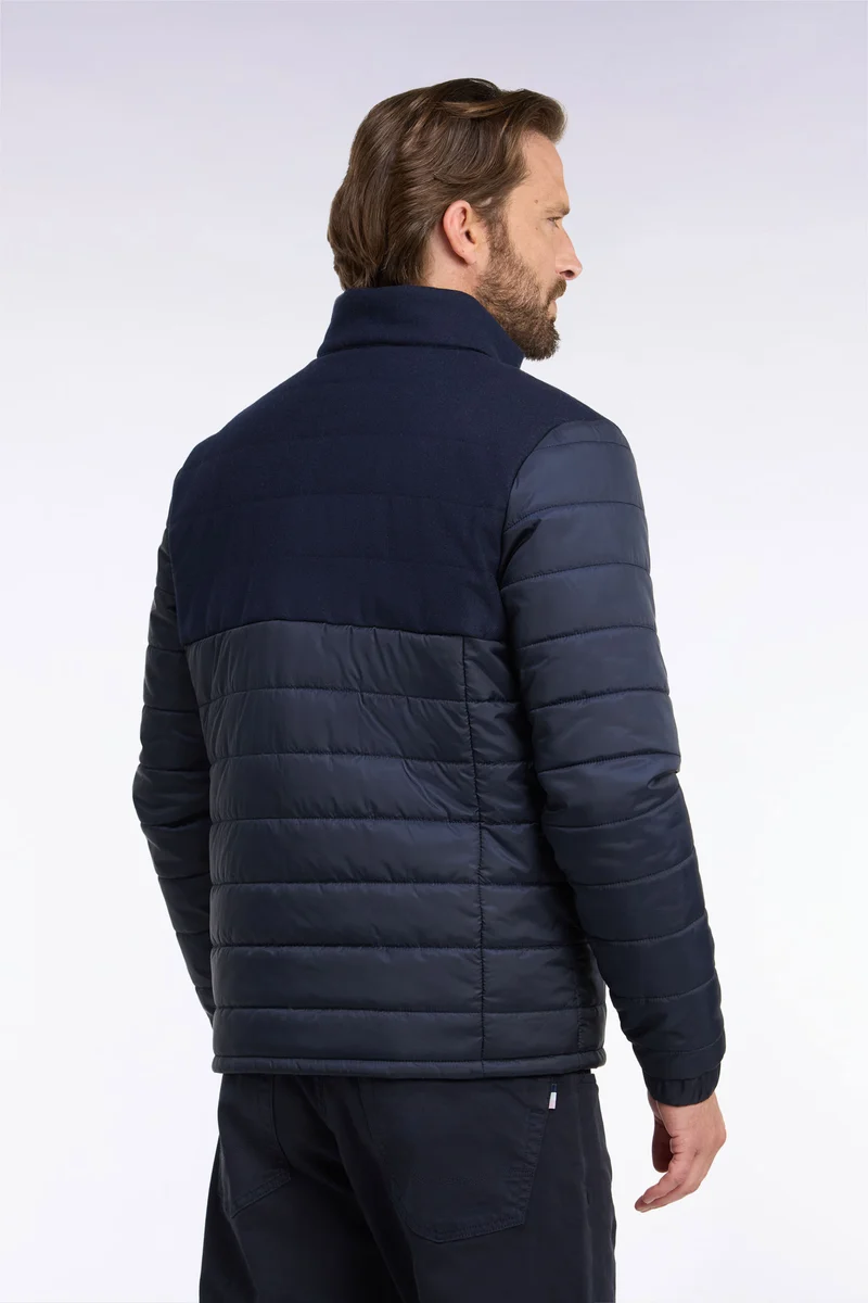 Doudoune bimatière en nylon et flanelle marine