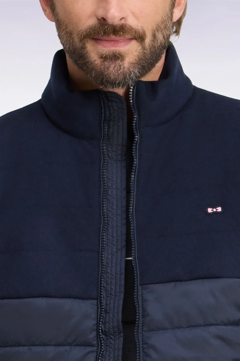 Doudoune bimatière en nylon et flanelle marine