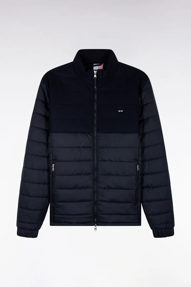 Doudoune bimatière en nylon et flanelle marine
