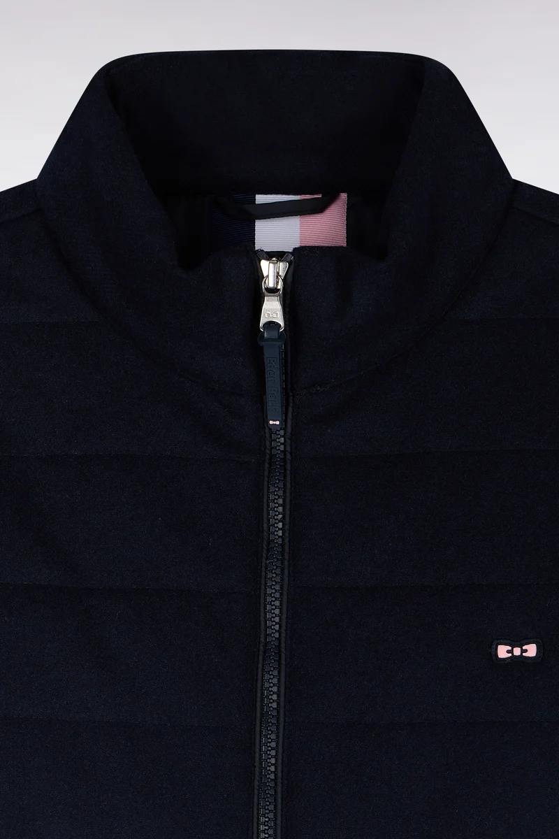 Doudoune bimatière en nylon et flanelle marine