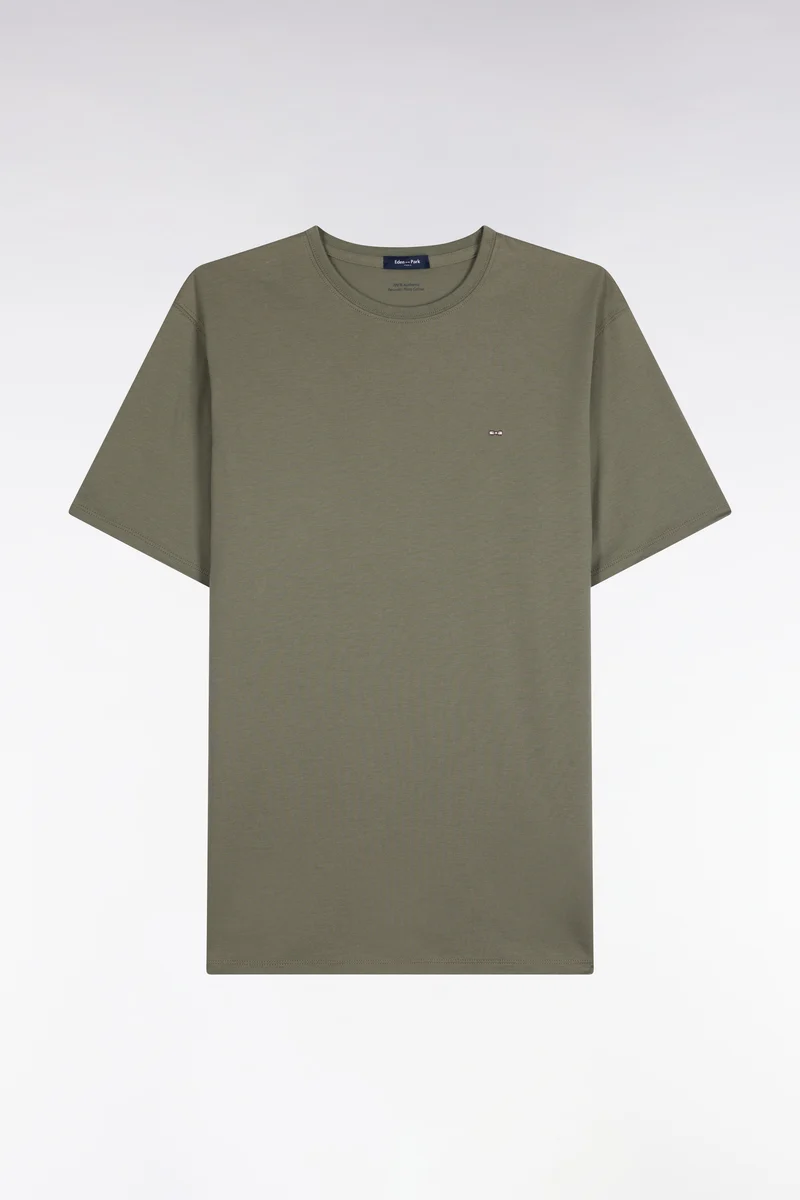 T-shirt manches courtes col rond en coton kaki coupe droite