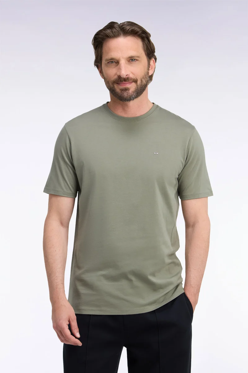T-shirt manches courtes col rond en coton kaki coupe droite