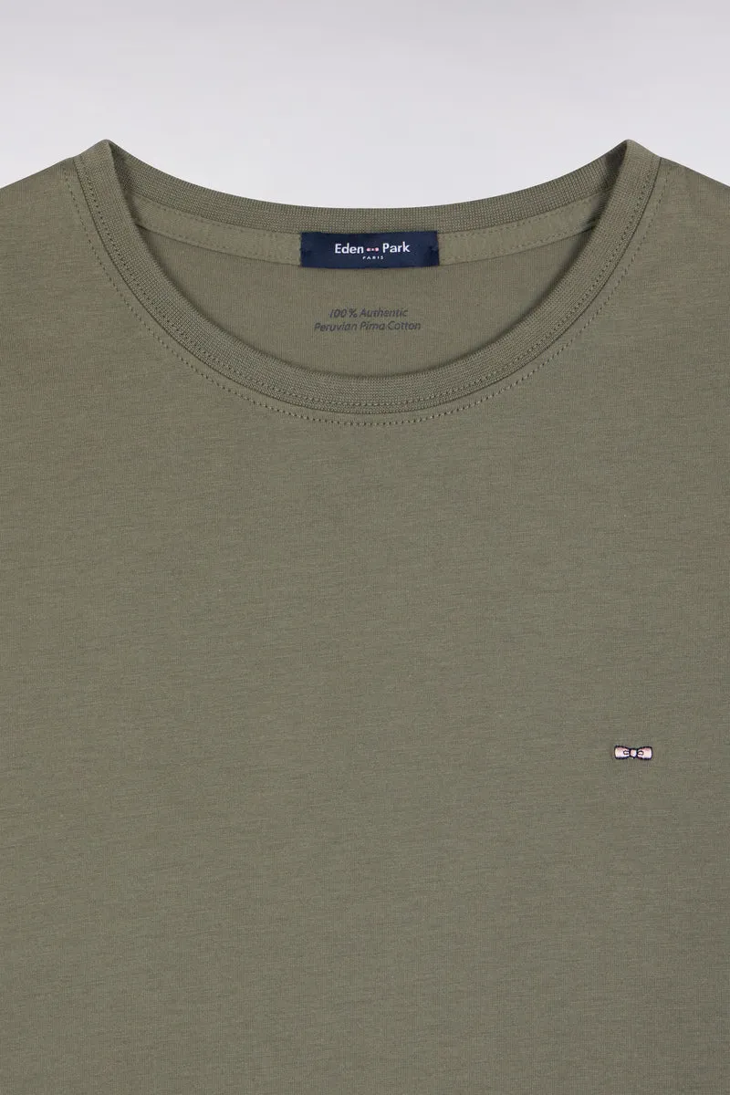 T-shirt manches courtes col rond en coton kaki coupe droite