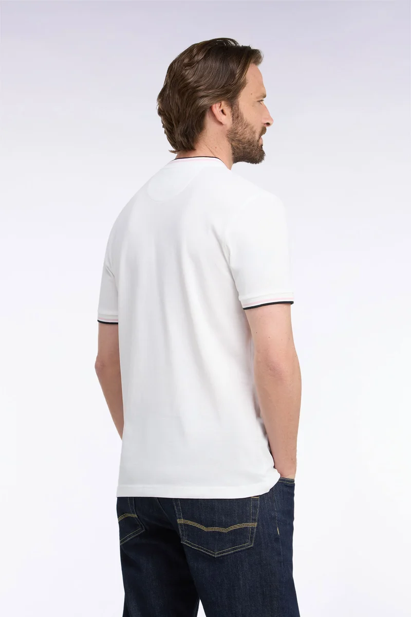 T-shirt manches courtes en coton écru à bords-côtes rayés coupe droite