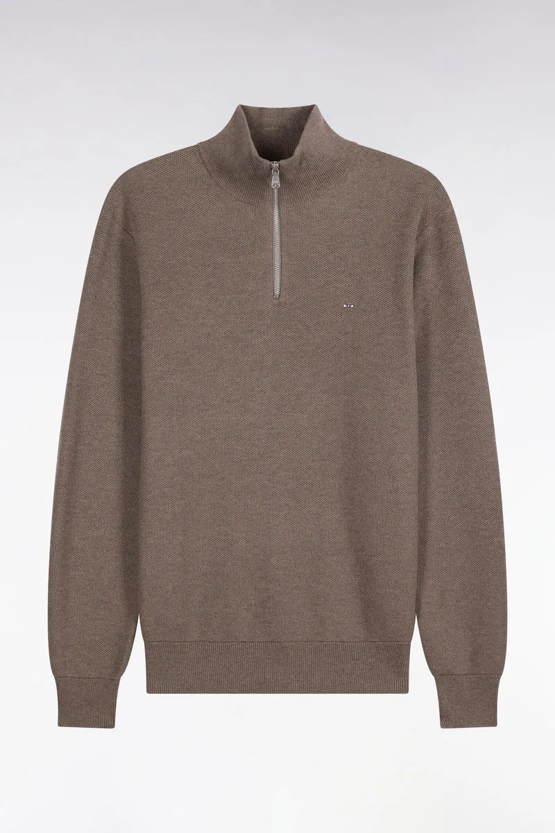 Pull col camionneur en coton marron coupe droite
