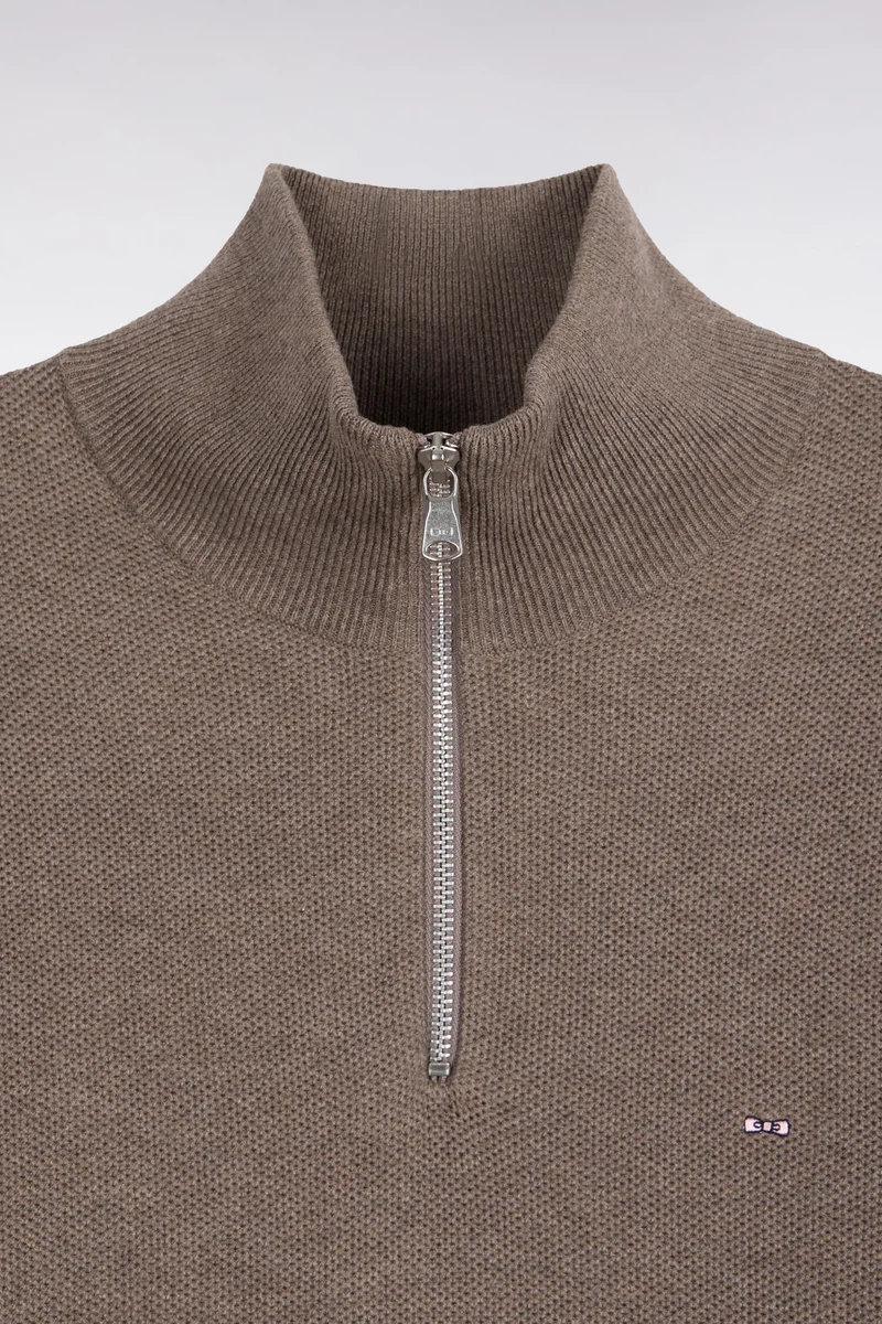 Pull col camionneur en coton marron coupe droite