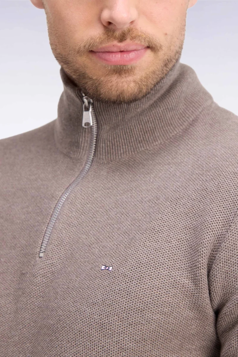 Pull col camionneur en coton marron coupe droite