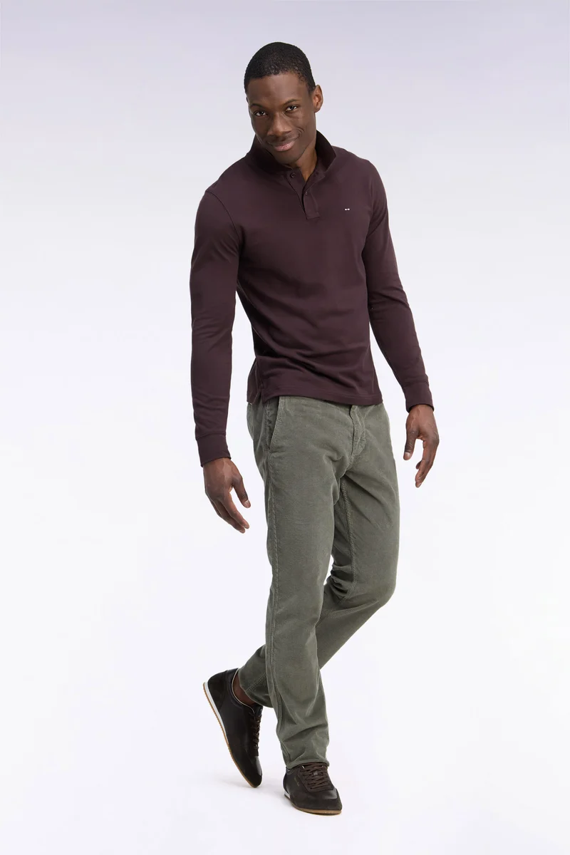Pantalon chino sans plis en velours côtelé kaki clair coupe regular