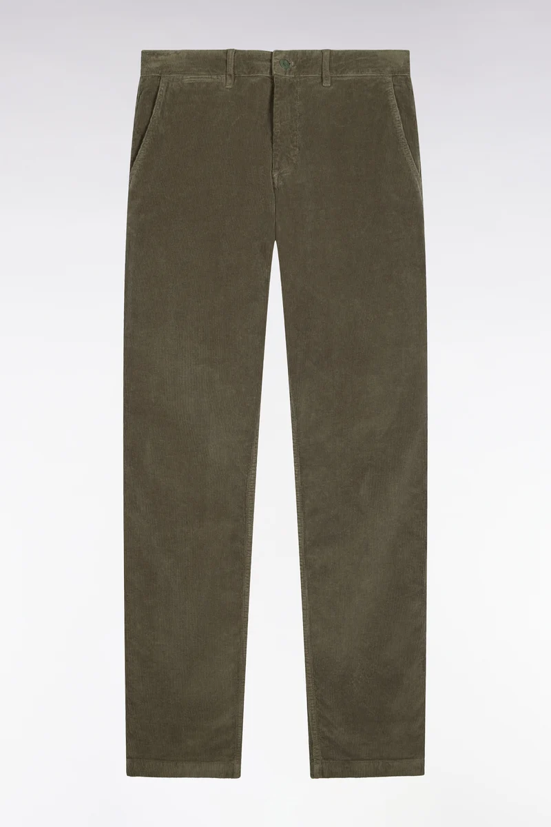 Pantalon chino sans plis en velours côtelé kaki clair coupe regular