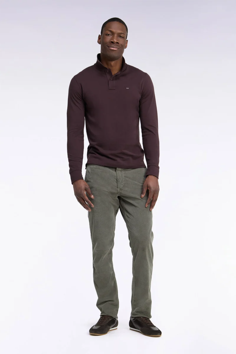 Pantalon chino sans plis en velours côtelé kaki clair coupe regular