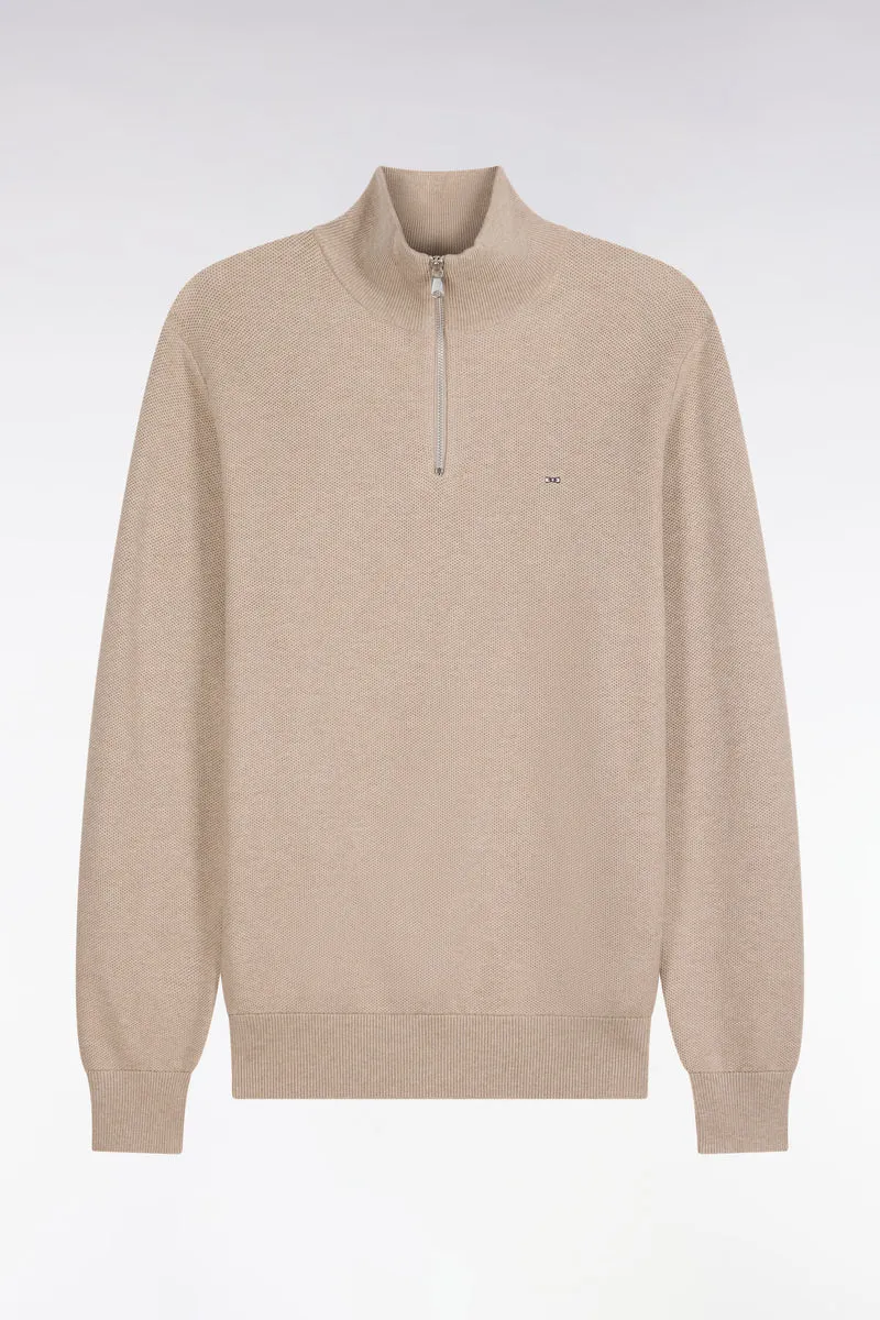 Pull col camionneur en coton beige coupe droite