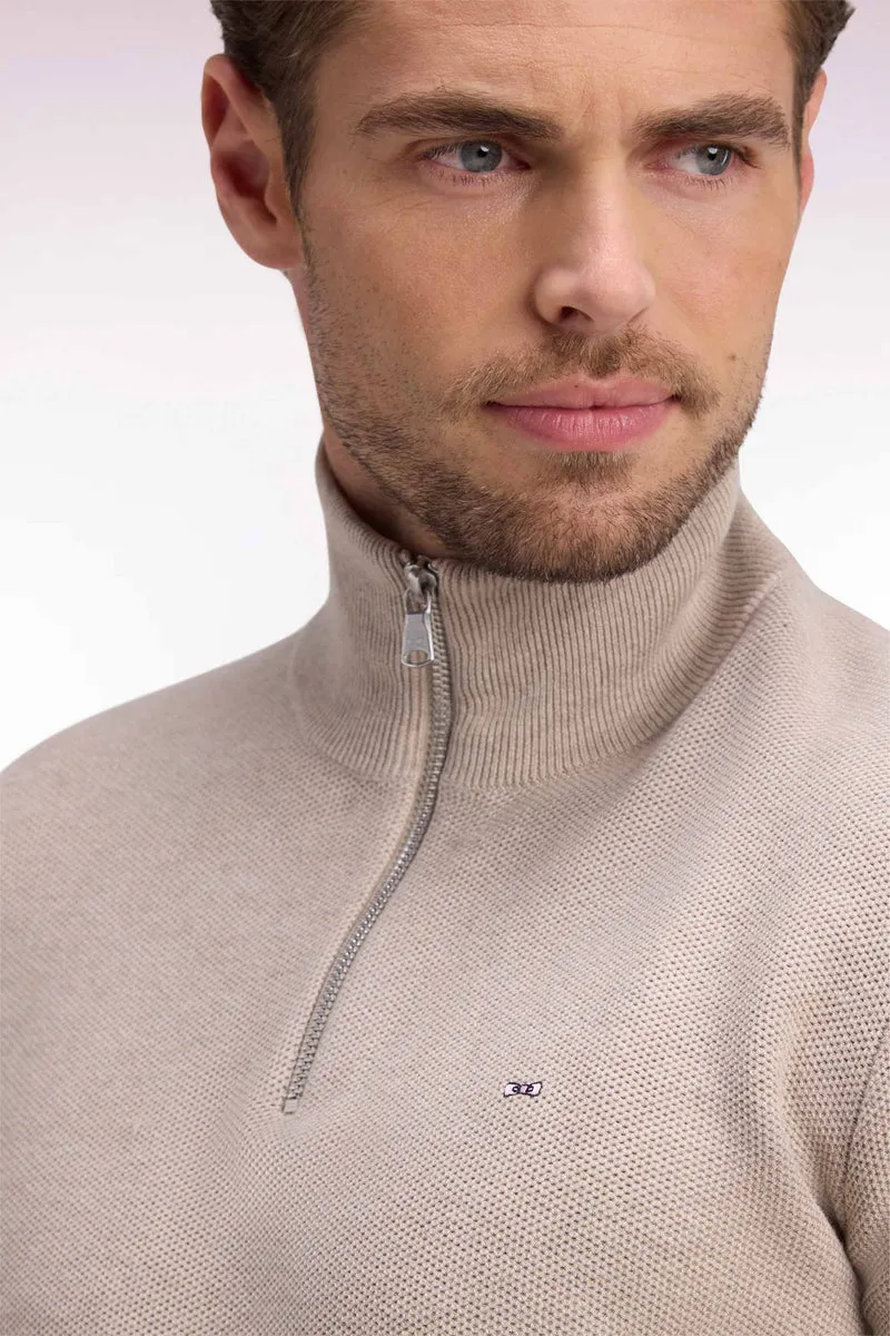 Pull col camionneur en coton beige coupe droite