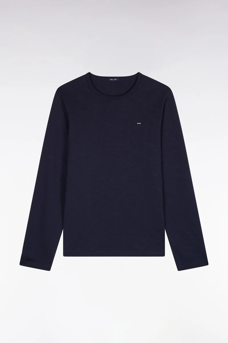 T-shirt manches longues en coton marine coupe ajustée