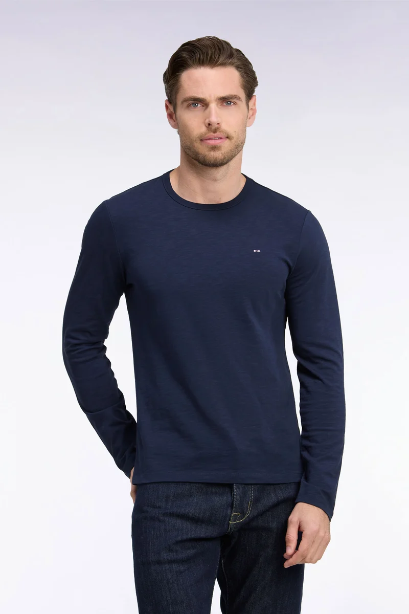 T-shirt manches longues en coton marine coupe ajustée