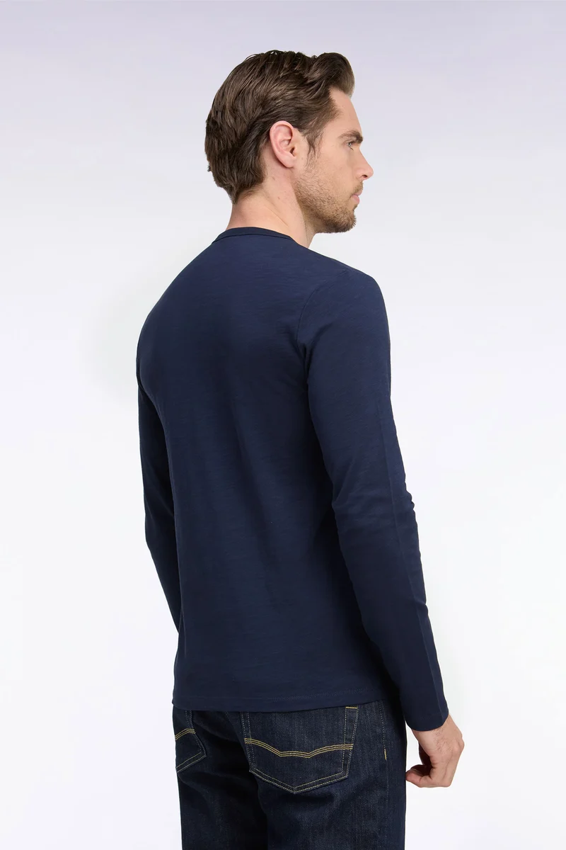 T-shirt manches longues en coton marine coupe ajustée