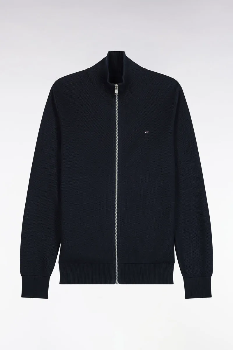 Cardigan zippé en coton marine coupe droite