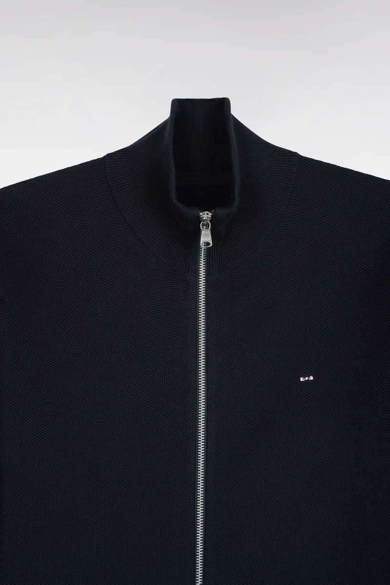 Cardigan zippé en coton marine coupe droite