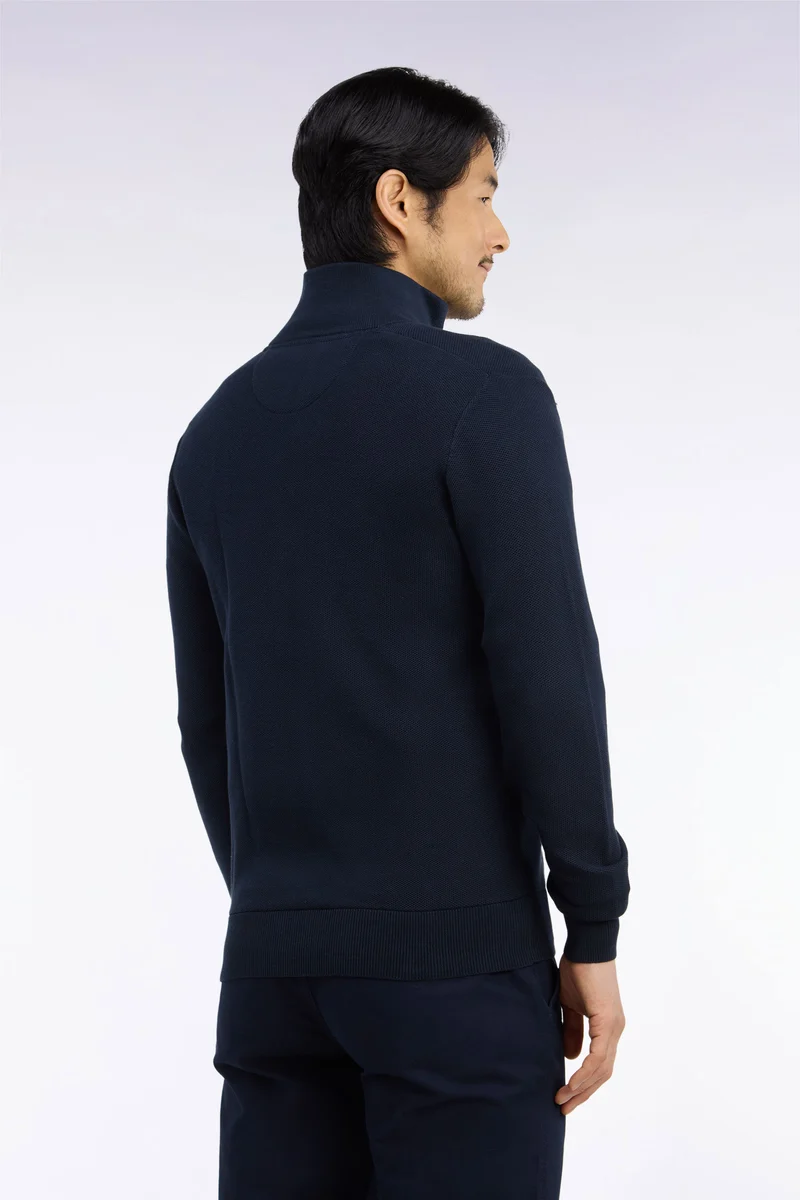 Cardigan zippé en coton marine coupe droite