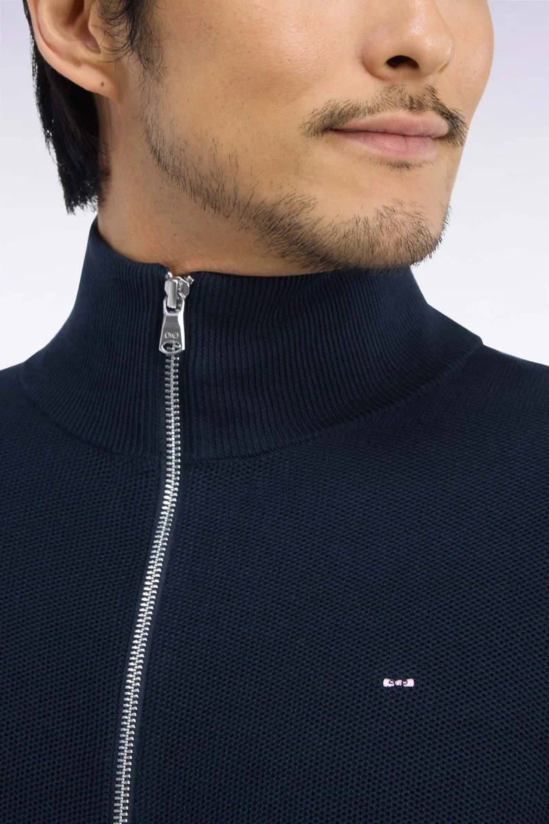 Cardigan zippé en coton marine coupe droite