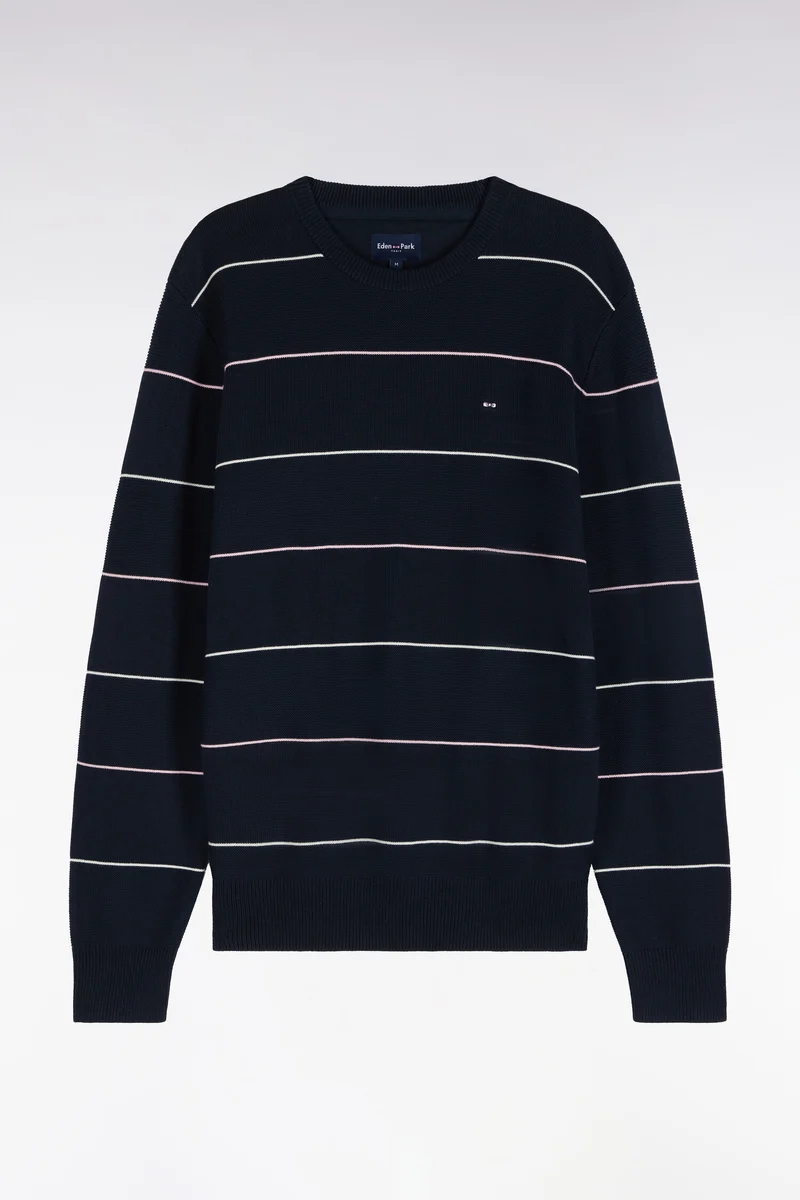 Pull à col rond en coton rayé marine coupe droite