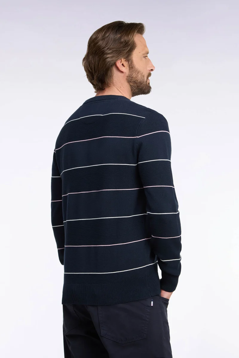 Pull à col rond en coton rayé marine coupe droite