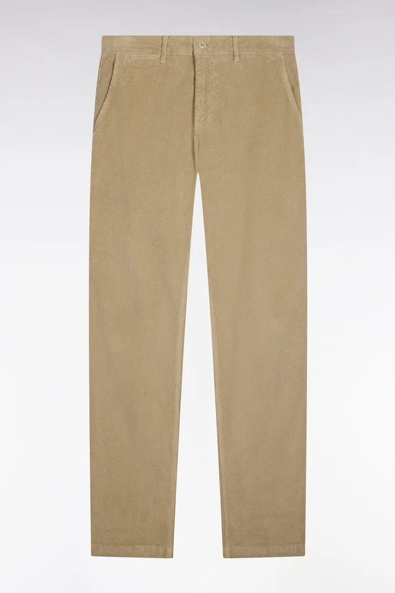 Pantalon chino sans plis en velours côtelé beige coupe regular