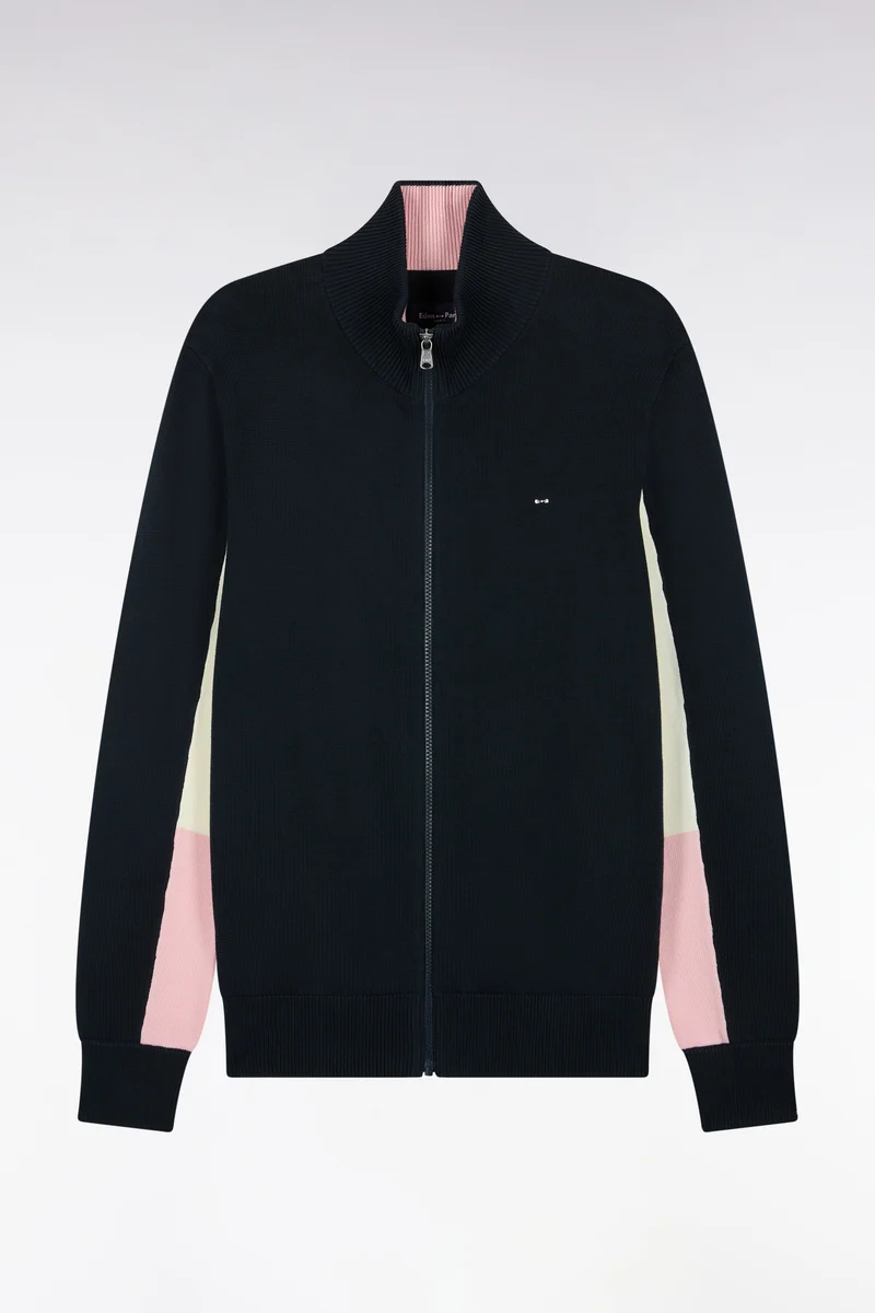 Cardigan zippé en coton marine coupe droite