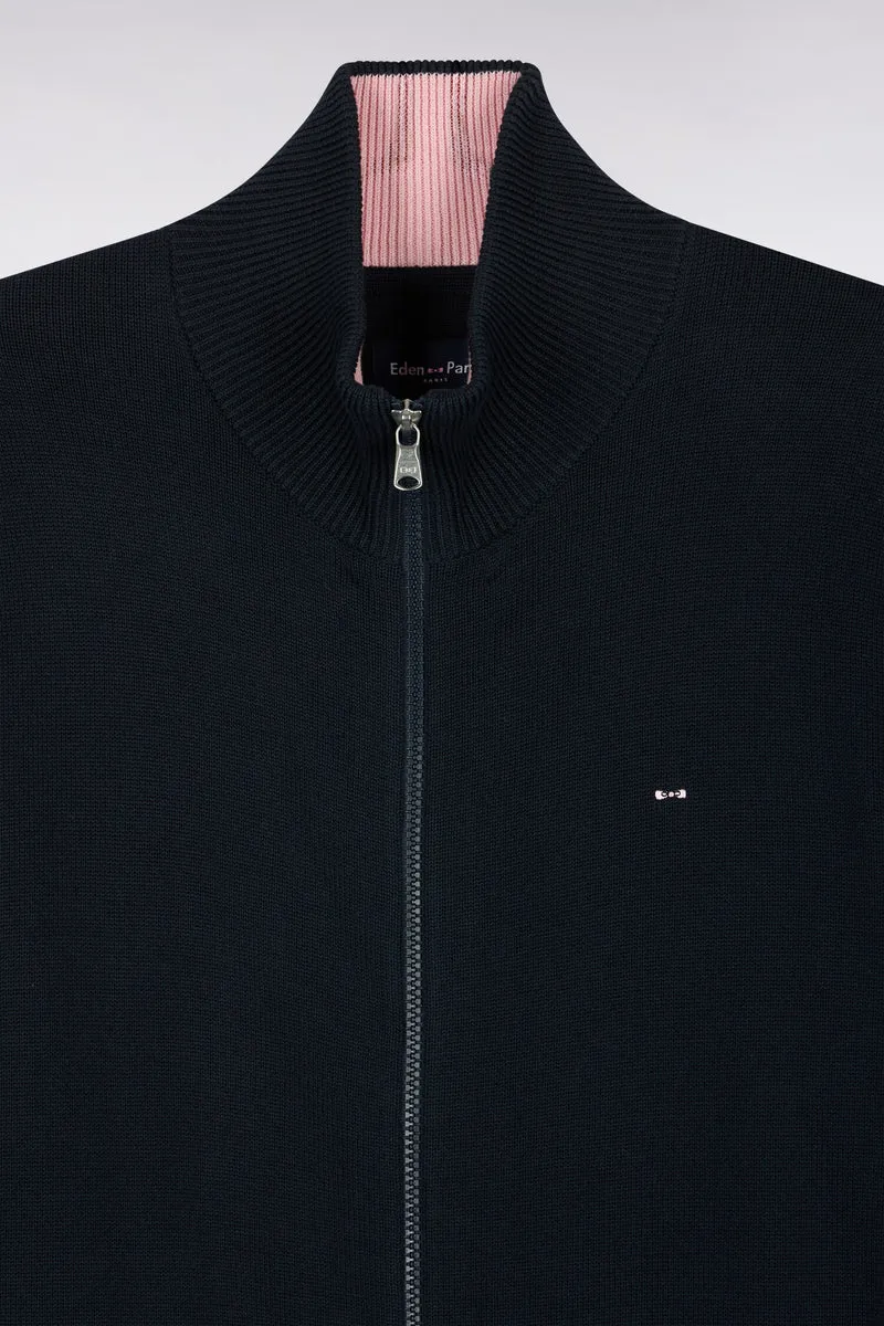 Cardigan zippé en coton marine coupe droite