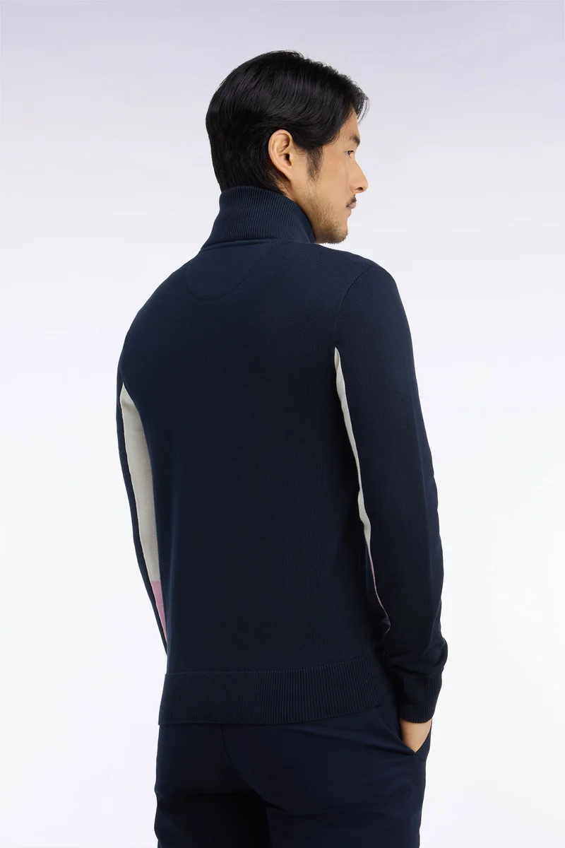 Cardigan zippé en coton marine coupe droite
