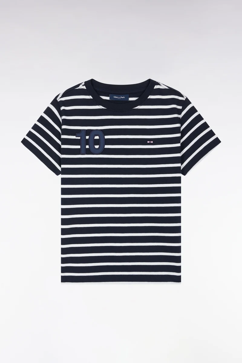 T-shirt manches courtes rayé en coton marine et blanc coupe droite